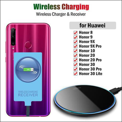 Qi Wireless Charger & Receiver for Huawei Honor 70/Honor 10 20 30 50 60 Pro Phone Wireless Charging Adapter USB Type-C Connector