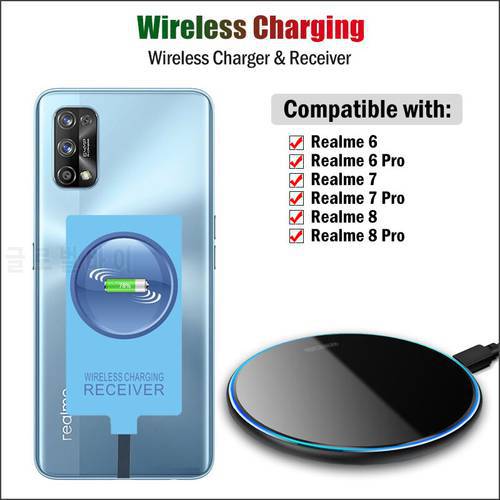Qi Wireless Charger & Receiver for Realme 6i 7i 8i 9i 6 7 8 9 Pro Plus Phone Wireless Charging Adapter USB Type-C Connector