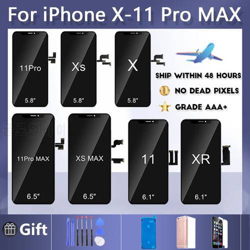 OLED Screen For iPhone X XR Xs Max 11 12 Pro Max LCD Display Touch Screen Digitizer Assembly No Dead Pixel Replacement Use