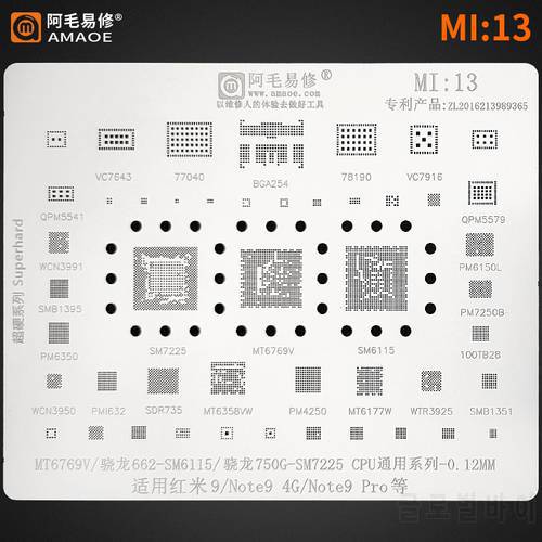 BGA reballing stencil Template for Xiaomi Redmi 9 Note9 IC PM6350 PM4250 SM7225 MT6769V MT6358vw/PM7250B/WCN3991/77040/78190