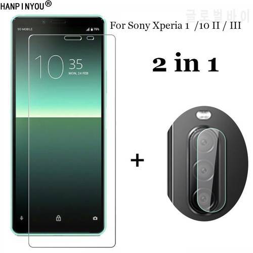 2-in-1 Tempered Glass For Sony Xperia 1 10 II III Soft Fiber Camera Lens Protection Film + Front 9H 2.5D Screen Protector