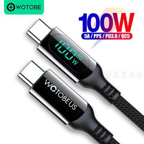 USB C to USB C Cable 100W, WOTOBE LED Display Type-C 5A E-Mark Fast Charging Nylon Braided Cord for Samsung ThinkPad YOGA laptop