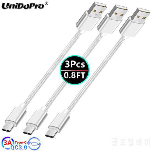 3Pcs 25cm Short USB Type C Charger Data Cable For Smartphone Honor V40 30 20 9x Lite V30 Pro 3A Fast Charging Tablet Data Wire