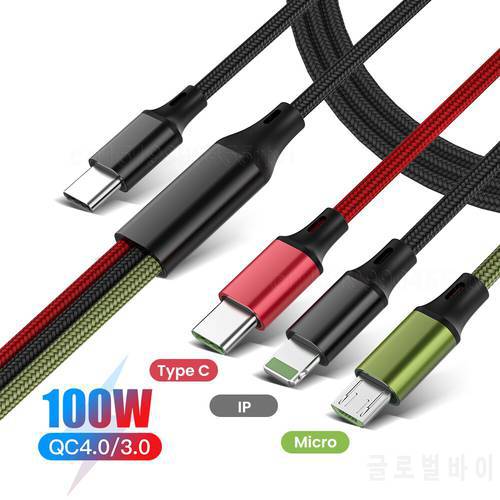 3 in 1 20W USB C Cable for iPhone 13 12 11 Pro Max Macbook Pro Xiaomi 3A 60W QC4.0 3.0 Micro USB Type C Charger Charging Cable
