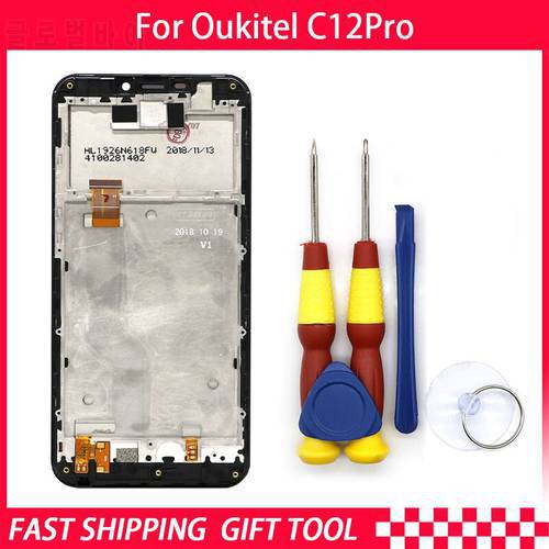 New Touch Screen LCD Display For Oukitel C12 pro Digitizer Assembly With Frame Replacement Parts+Disassemble Tool