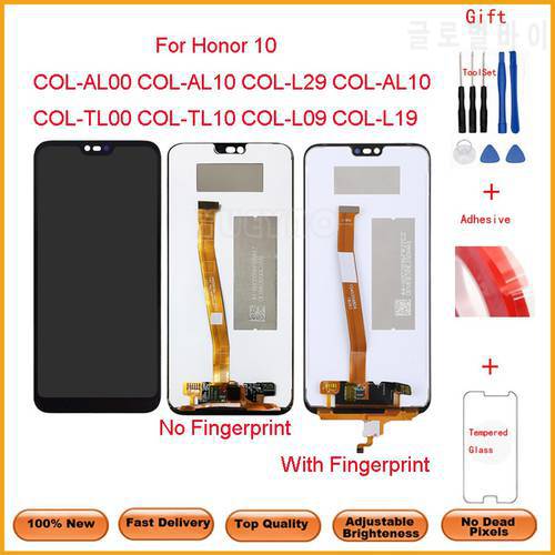 No/With Fingerprint LCD For HUAWEI Honor 10 LCD Display Touch Screen Digitizer For Huawei honor10 COL-L29 COL-AL10 Replacement