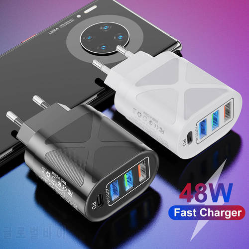 lovebay Quick Charge 48W Adapter Charger Type C PD Plug 4 Ports Quick Charger For iPhone 13 11 12 Xiaomi EU US UK Phone Chargers