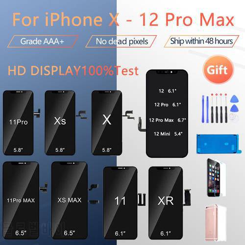 100% New OLED LCD Screen For iPhone X Xs 11 12 Pro Max LCD Screen Digitizer Replacement Assembly With 3D Touch True Tones