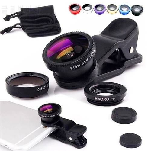 3 in1 Fisheye Phone Lens 0.67X Wide Angle Zoom Fish Eye Macro Lenses Camera Kits With Clip Lens On The Phone For Smartphone