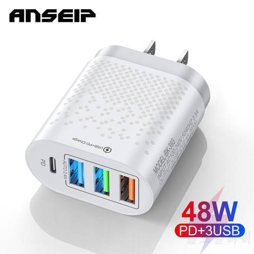 ANSEIP USB Charger USB PD 48W Quick Charge For Xiaomi iPhone 11 12 13 Pro Samsung Huawei QC 3.0 Type C Fast Wall Charger adapter