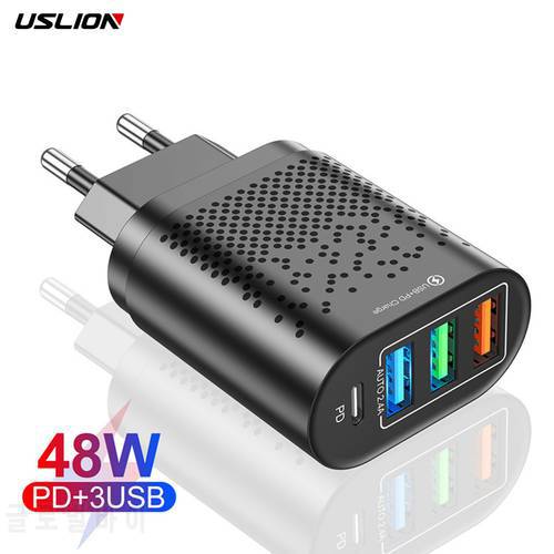 USLION 48W USB C Charger Type C Quick Charge QC4.0 QC3.0 PD 4 Port USB-C Charger USB Fast Charging For iPhone 12 Pro Max Macbook