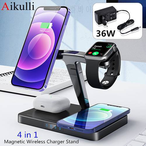 4 in 1 Magnetic Wireless Charger Stand Qi 36W for Magsafe Fast Charging Station for iPhone 14 13 12 Pro Max iWatch 7 6 5 AirPods