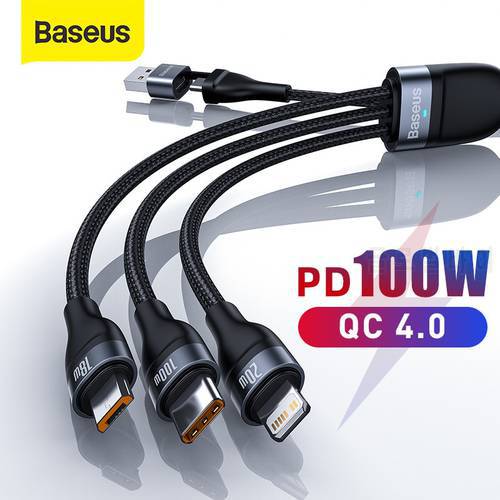 Baseus 3 in 1 USB C Cable for iPhone 11 XR 8 Charger Cable 5A 4 in 1 Micro USB Type C Cable Fast Charge for Xiaomi Redmi Note 9