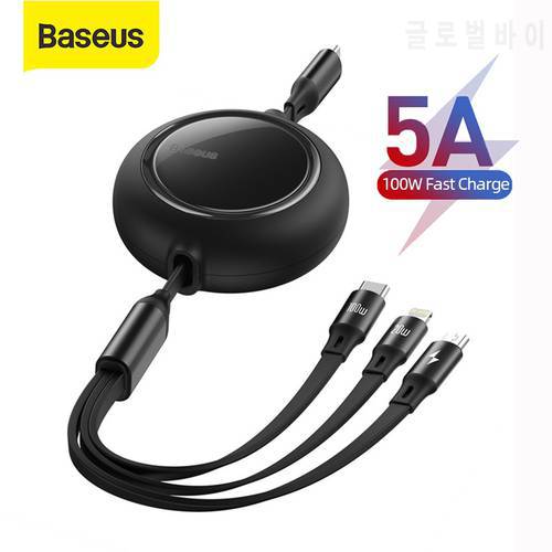 Baseus 100W USB C Cable For iPhone 12 Retractable 3 in 1 Type C Micro USB Cable Fast Charge For Macbook Samsung Data Wire Cord