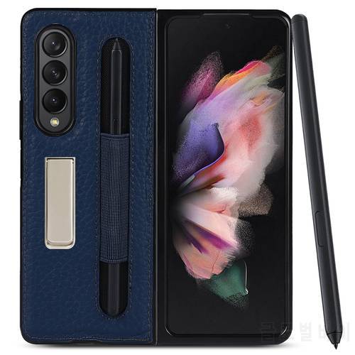 Genuine Leather for Galaxy Z Fold 3 5G W22 Case With S Pen Protective Cover For Samsung Galaxy Z Fold3 Case with Phone holder