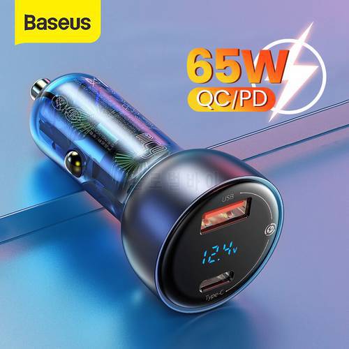 Baseus USB Car Charger 65W PD Fast Charger Charging Quick Charge 4.0 QC 3.0 Type C Charger For iPhone 12 Xiaomi Samsung MacBook