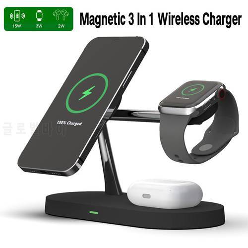 Magnetic 3 In 1 Wireless Charger For iPhone 13 12 Pro Max Mini iWatch 7 6 SE Airpods Pro Fast Charging Wireless Chargers Station