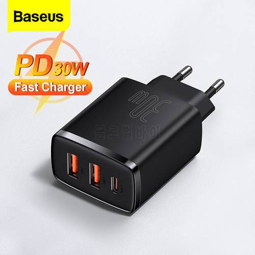 Baseus 30W USB Type C Charger For iPhone 13 12 Pro Max Quick Charge 3.0 USB C PD Fast Charging For Samsung Xiaomi Travel Charger