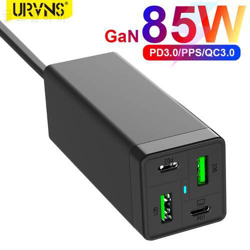 URVNS 4-Port 85W GaN USB C Fast Charger, PD 65W PPS 45W 20W QC3.0 Power Adapter Supply For MacBook Laptop iPhone Xiaomi Samsung