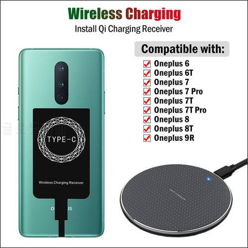 Qi Wireless Charging Receiver for Oneplus 6 6T 7 7T Pro 8 8T 9R Phone Wireless Charger+USB Type-C Charging Adapter Gift Case
