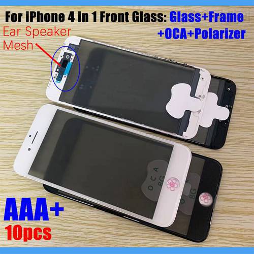 10Pcs For Apple iPhone 7 8 6 6s Plus 4 in 1 Front Glass OCA + Polarizer Film LCD Outer Screen Panel + Cold Press Frame Bezel