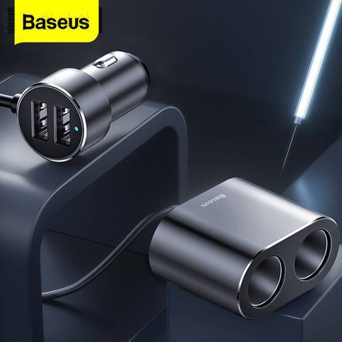 Baseus Dual USB Car Charger Socket One to Two Car Cigarette Lighter 12V-24V 100W Car Auto Splitter Power Adpater For Car USB HUB