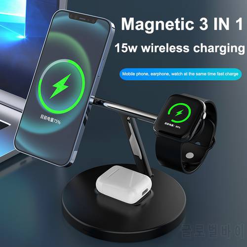 3 In 1 Magnetic Wireless Charger Stand For iPhone 13 12 Pro Max Mini Fast Charging Dock Station For Apple Watch 6 SE Airpods Pro