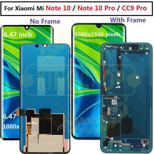 For Xiaomi MI Note 10 mi note10 LCD Display Touch Screen Digitizer M1910F4G Assembly For Xiaomi mi note10 pro cc9 pro lcd
