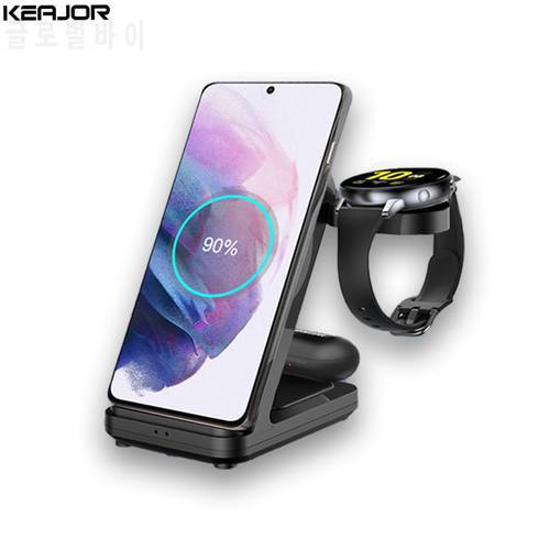 3 in 1 Wireless Charger Stand For Samsung Galaxy Watch 4 Active 2/1 15W Fast Charging Dock Station For Samsung S21/S20 Charger