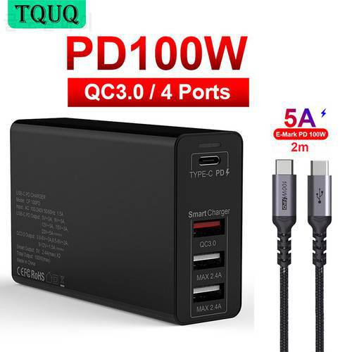 TQUQ 4-Port 100W USB C Power Supply, PD100W PPS 65W 45W 20W Fast Charger Adapter For MacBook iPhone Xiaomi Samsung S21+ Note 10+