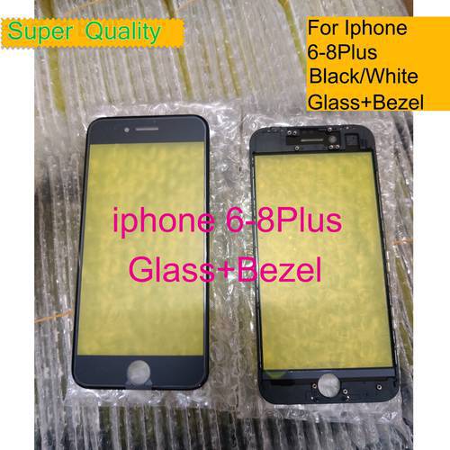 10Pcs/Lot For iphone 8 Plus Touch Screen Panel Front Outer LCD Glass With Bezel Frame For iphone 6 7 8 Glass 2 in 1