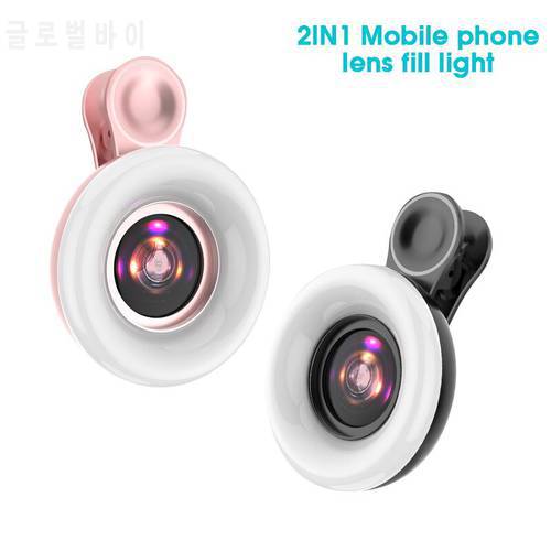 Portable Selfie LED Ring Flash Light Phone fill light 15X macro lens Phone Selfie Lamp Universal Ring Clip Light for iphone