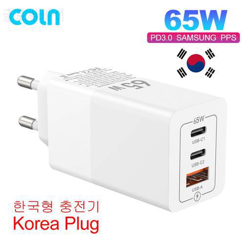 GaN 65W Type C Charger PD45W 20W PPS QC3.0 Korea KR Plug USB C Fast Charge Adapter for MacBook Samsung S20 S21 Note 20 iPhone14