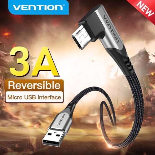 Vention Micro USB Cable 3A 90 Degree Fast Charge Data Cable For Xiaomi Remdi Samsung Android Mobile Phone USB Charger Cable Cord