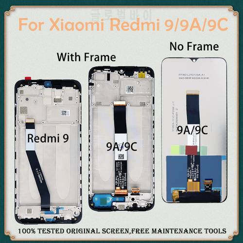 Original LCD Screen For Xiaomi Redmi 9 LCD Display Touch Screen Assembly + Frame For Redmi 9A 9AT Sport 9C NFC LCD Replacement