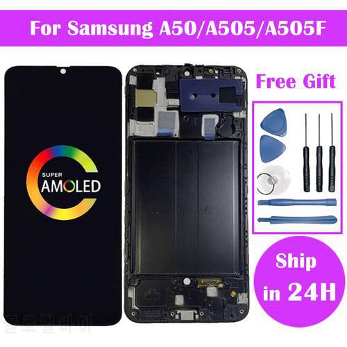 Super AMOLED For Samsung Galaxy A50 Display A505 A505DS A505F A505FD A505A LCD Display Touch Screen Digitizer Assembly + Frame