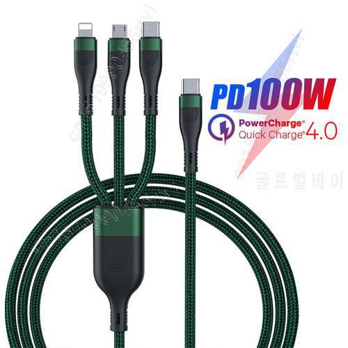 3 in 1 PD USB C Cable for iPhone 14 13 12 3in1 100W QC4.0 3.0 Fast Charging Micro USB Type C Cable for Macbook Samsung Xiaomi