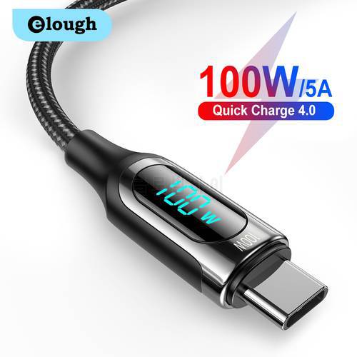 Elough LED 100W USB C To USB Type C Cable PD Quick Charge 4.0 Type-C Cable For Xiaomi POCO X3 Huawei Samsung Phone Charging Cord
