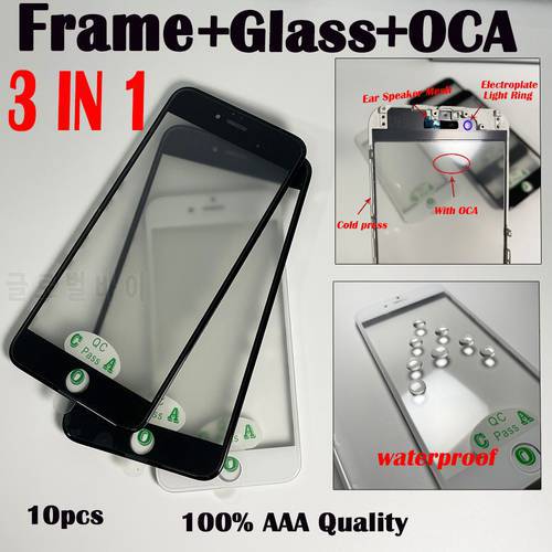 10Pcs 3in1 Touch Screen Front Glass Frame OCA Glue Bezel Outer Glass For iphone 8 7 8plus 6 6s plus 5s xr with Ear Speaker Mesh