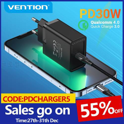 Vention USB C Charger 30W Type C Charger for iPhone 13 12 Fast Charging Portable Phone Charger for Samsung S20 Xiaomi PD Charger