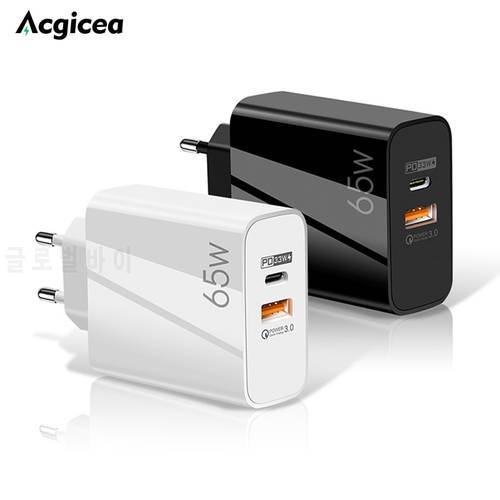 65W GaN Charger Dual Ports QC 3.0 PD 3.0 Quick Charge Fast Charging For iPhone 13 Pro Xiaomi Type C PD USB Mobile Phone Charger