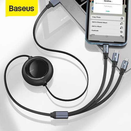 Baseus 3 in 1 USB C Cable for iPhone 12 X 11 Pro Max Charger Retractable Type C Cable for Samsung S20 Xiaomi Micro USB Cable
