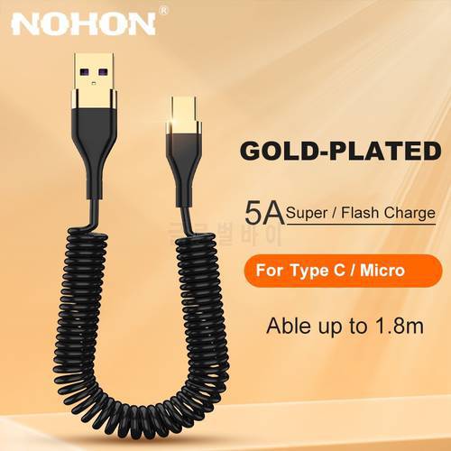 NOHON 5A Spring Fast Charging Type C Cable Micro USB C Wire for Xiaomi Huawei Realme Poco Quick Charge Tipo C Charger Cord