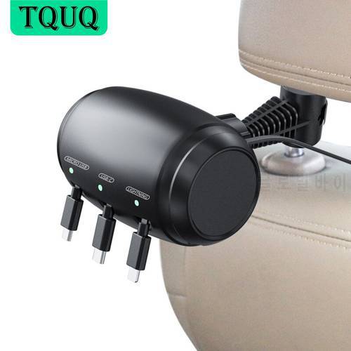 TQUQ Car Headrest Backseat Retractable Cord Charger Cable 3 in 1 Type C Micro USB Lightning Power Charging Station for Phone