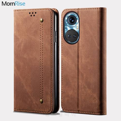 Denim Leather Wallet Cases For Honor 50 Case Magnetic Book Closure Flip Cover For Honor 50 Pro Card Holder Fundas