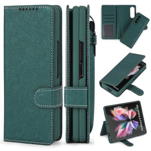 Detachable Case for Samsung Galaxy Z Fold 3 Fold 4 Coque Fashion PU Leather Magnetic Kickstand Cover with S Pen Stylus Holder