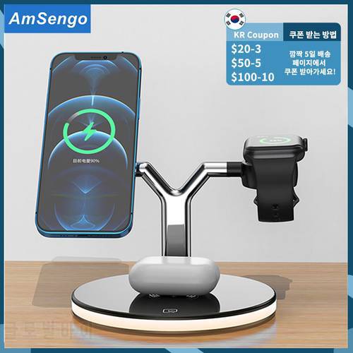 3 in 1 Magnetic Wireless Charger Stand For iPhone 12 13 Mini Pro Max/Apple Watch 15W Fast Charging Dock Station For Airpods Pro
