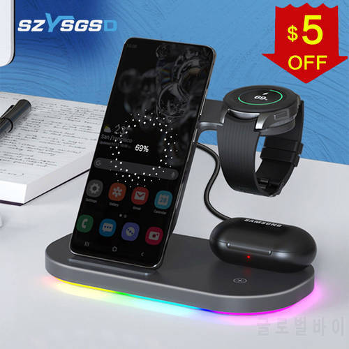 3 In 1 Wireless Chargers Station 15W Fast Charging for Samsung Z Fold3 Z Flip3 S21 S20 Galaxy Watch 4 3 Active 2 Gear S3 S4 Buds