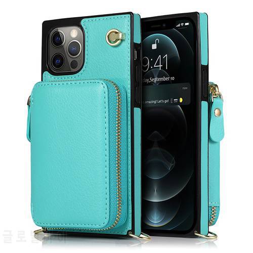 Solid Color Zipper Wallet Phone Case For iPhone 14 13 12 11 Pro Max 13 Mini 6 6s 7 8 Plus X XR XS Card Holder Purse Back Cover