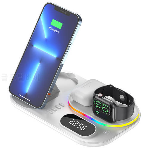 GTIMLMC 4 In 1 Wireless Charger Dock 3 In One Charging Station Clock Earphone Foldable 20W Quick For iPhone 13 11 Pro Xiaomi 12